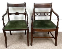 A late Regency mahogany armchair, with reeded back, arms and legs; and another similar Regency style
