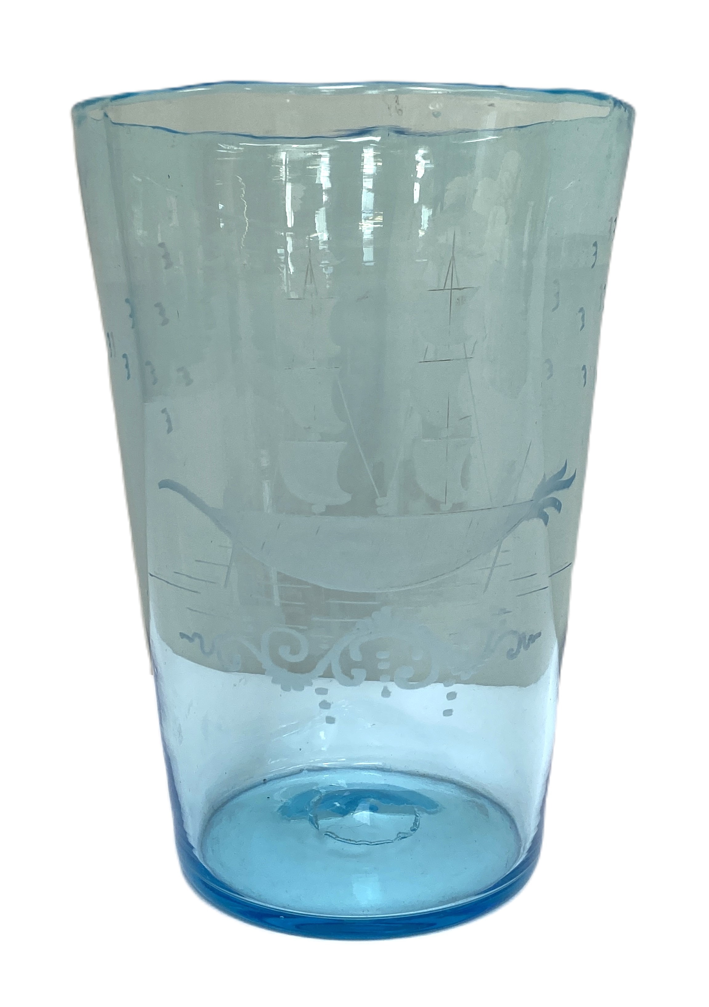 An assortment including an impressive blue glass vessel, hand etched with a sailing boat, 19th - Image 6 of 6