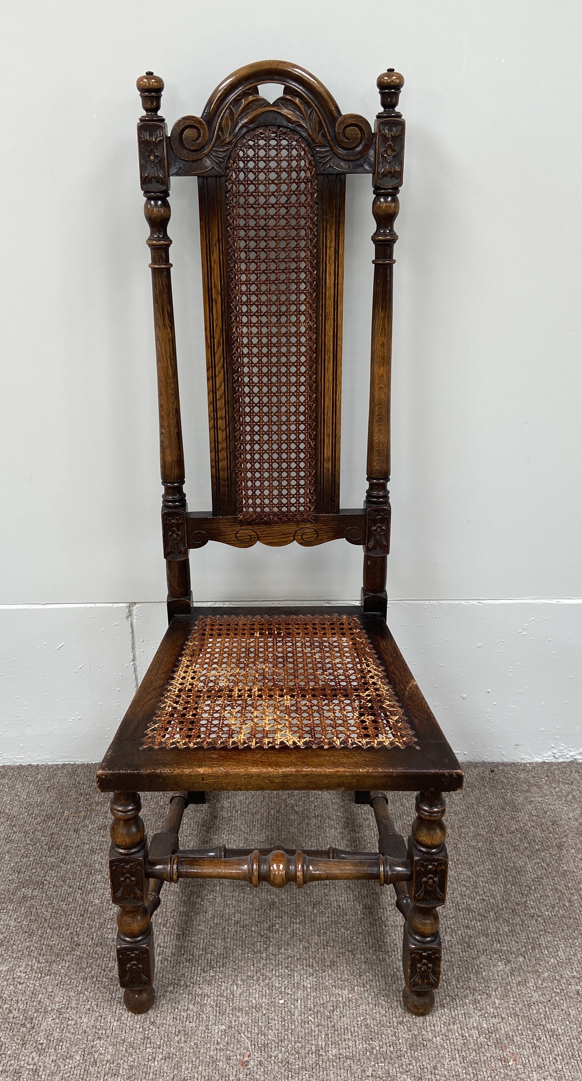 An oak Jacobean style hall chair, with caned seat; together with a Regency mahogany dining chair and - Image 2 of 11