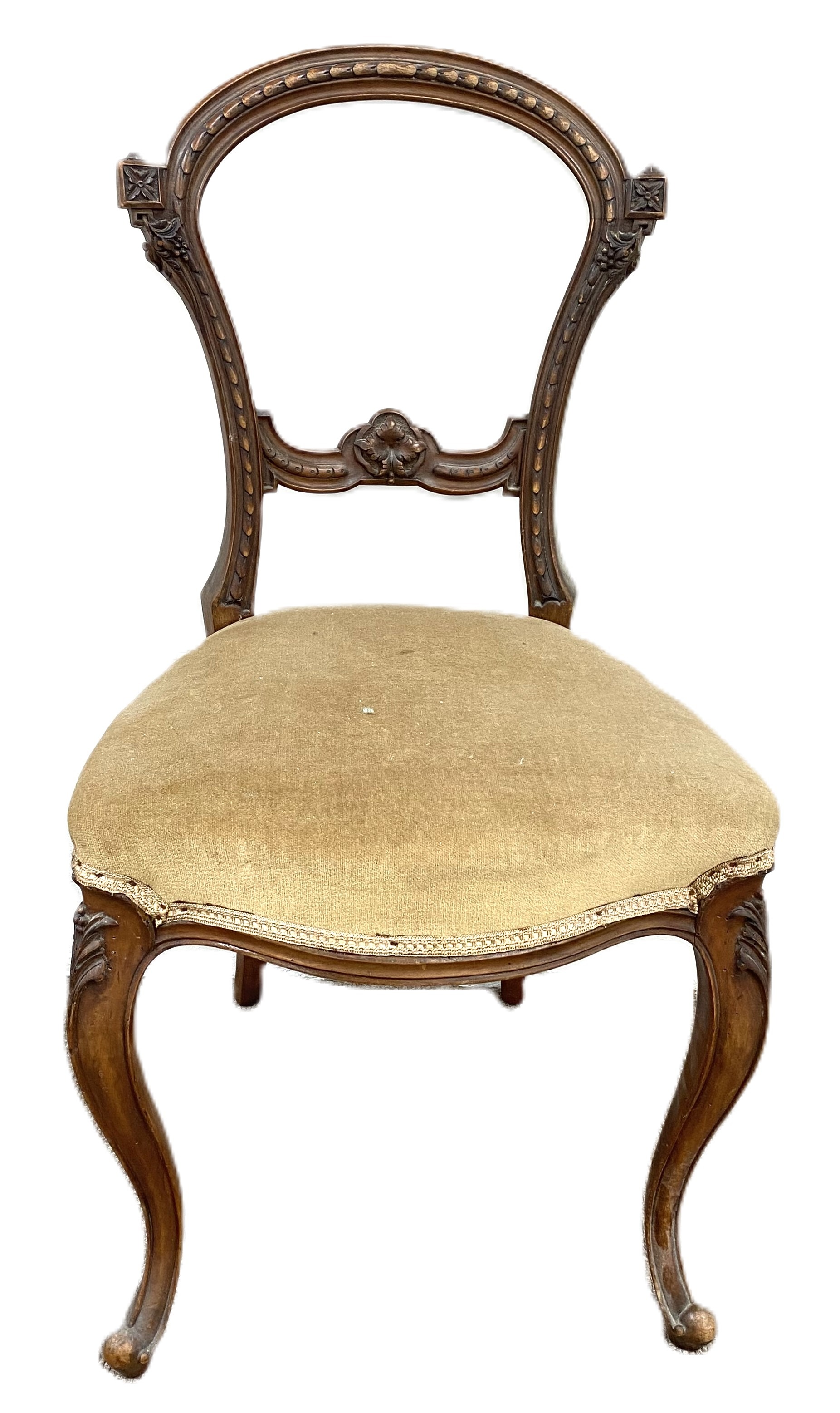 A set of six mid Victorian hoop backed dining chairs, with moulded frames and beige fabric stuffed- - Image 2 of 5