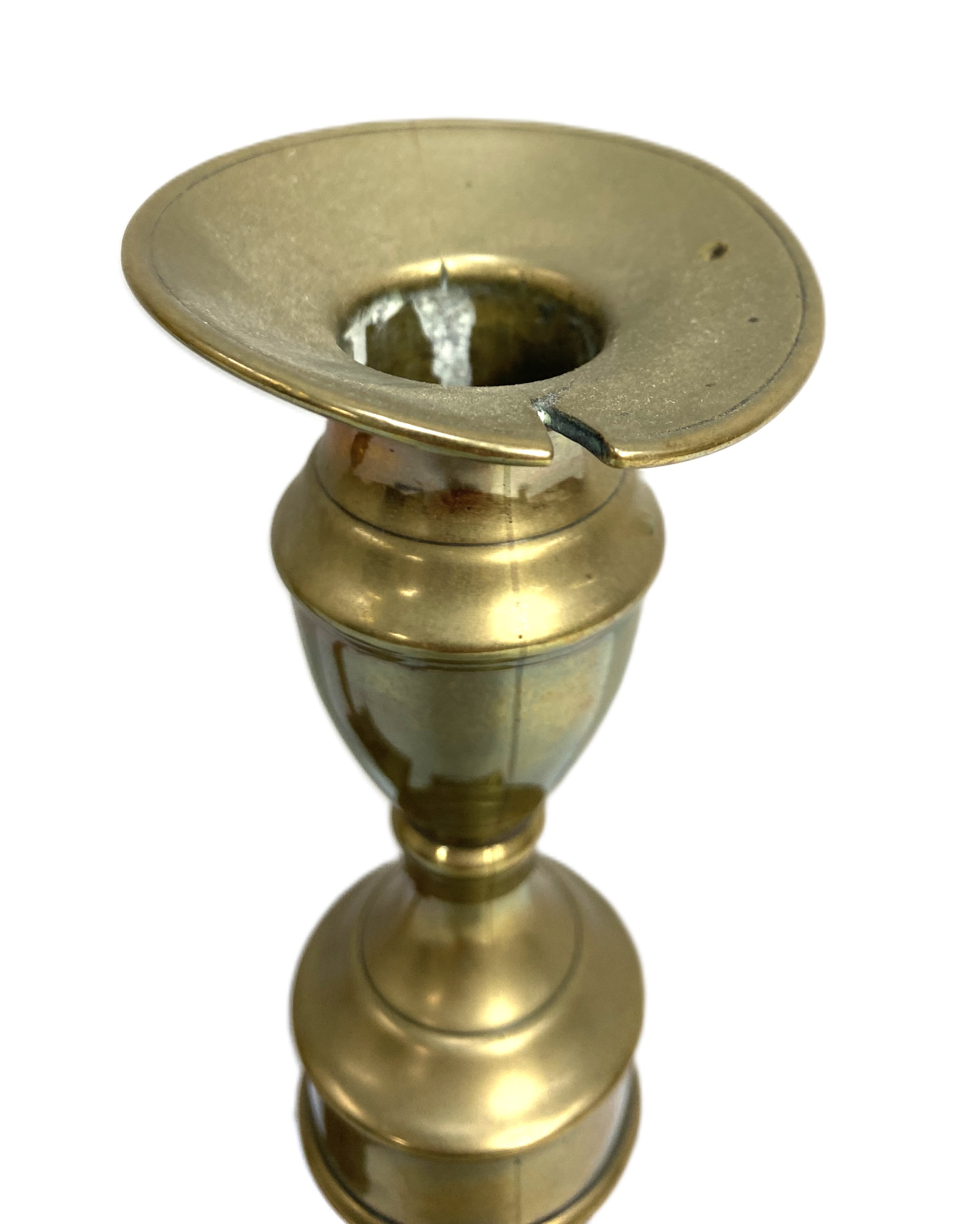 A 19th century copper and brass samovar, together with a pair of large brass candlesticks, the - Image 6 of 6