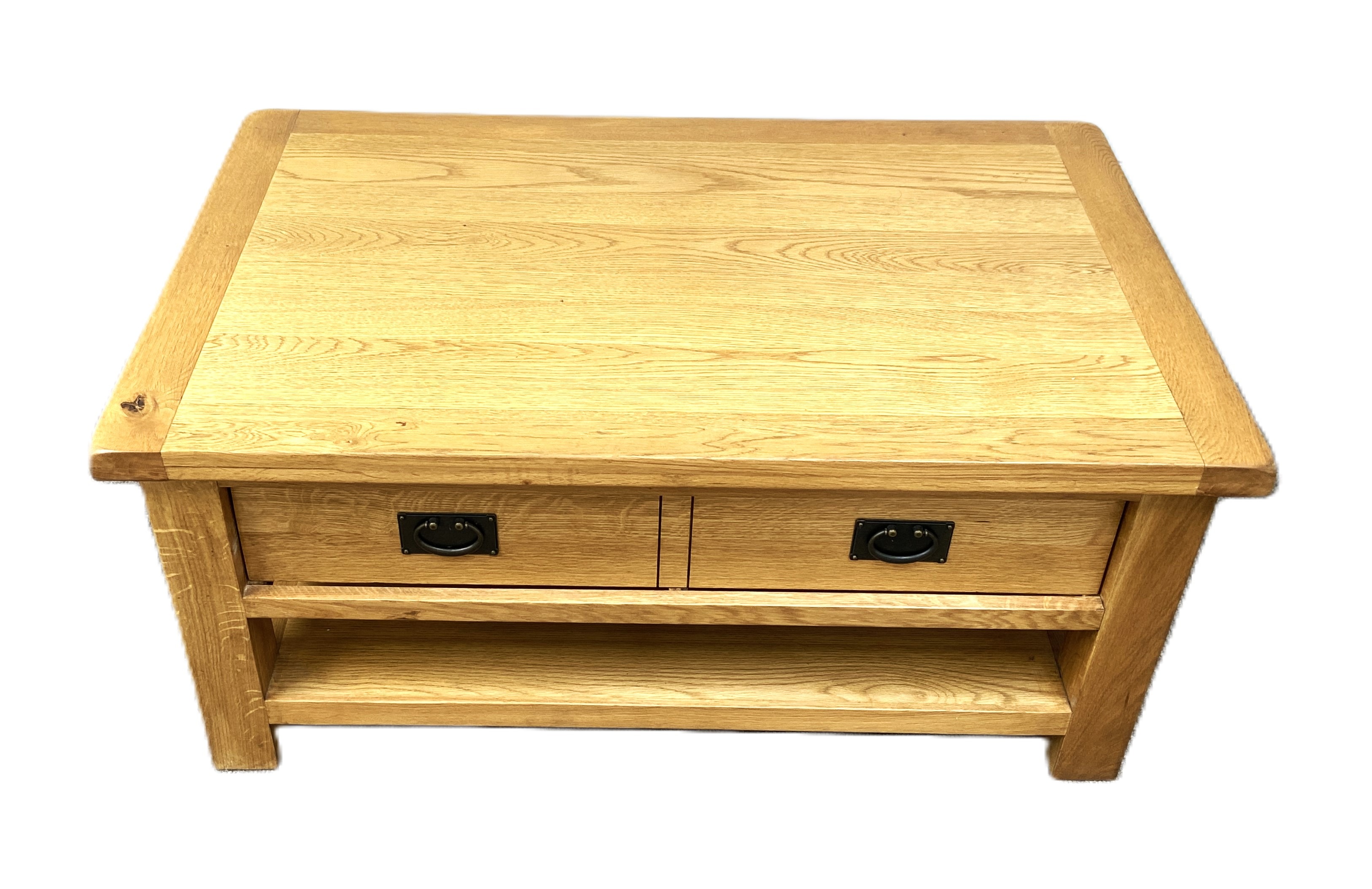 A modern oak coffee table, with rectangular planked top; together with a modern gilt framed wall - Image 2 of 7