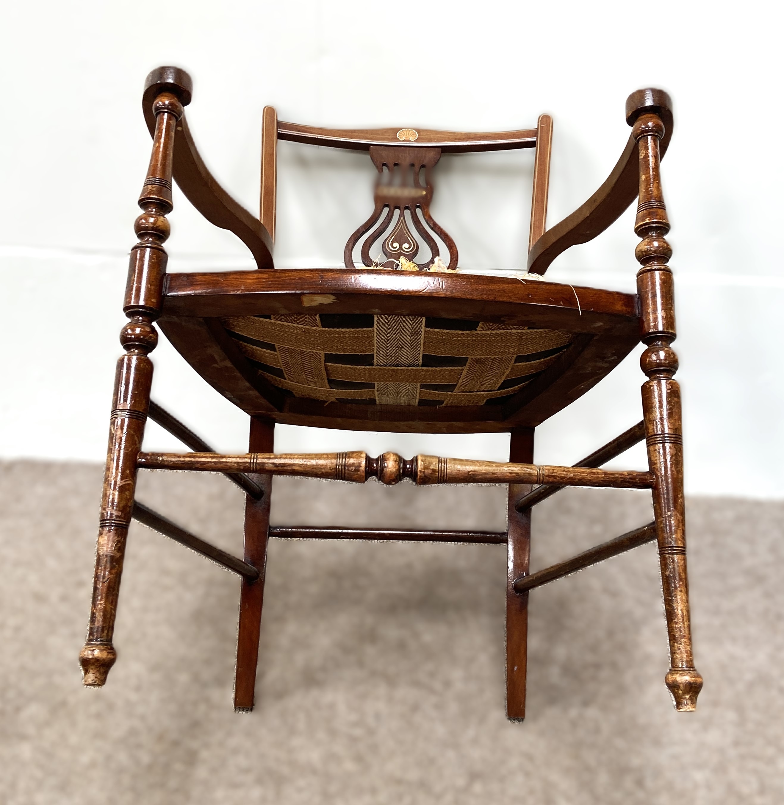 A pair of late Victorian oak framed hall chairs, with vine carved crests and caned seats; also two - Bild 10 aus 12