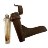 A vintage Hunter's hip flask, with tapered bottle, silver plated cap and leather holster (2)