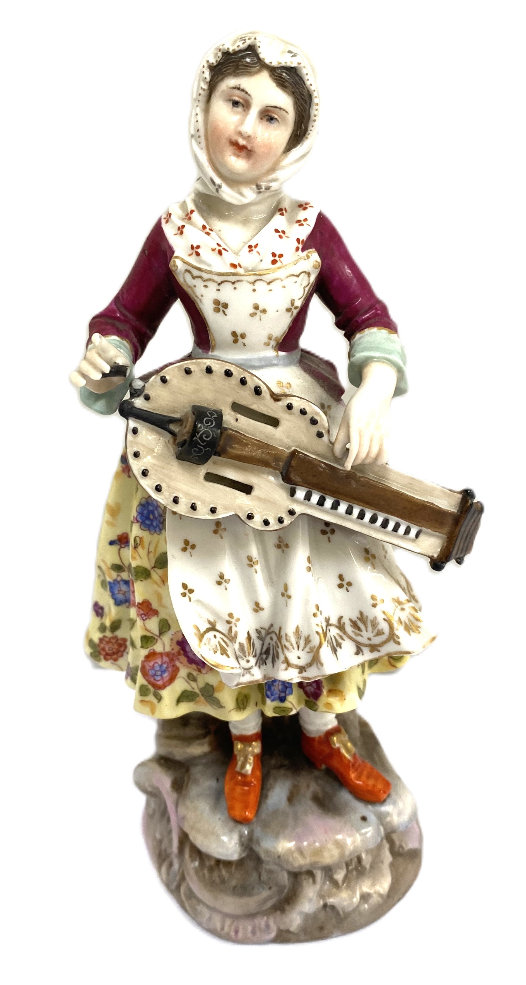 A pair of Dresden porcelain figures of a Lady and Gallant, dressed for hunting, she with a musket - Image 4 of 6