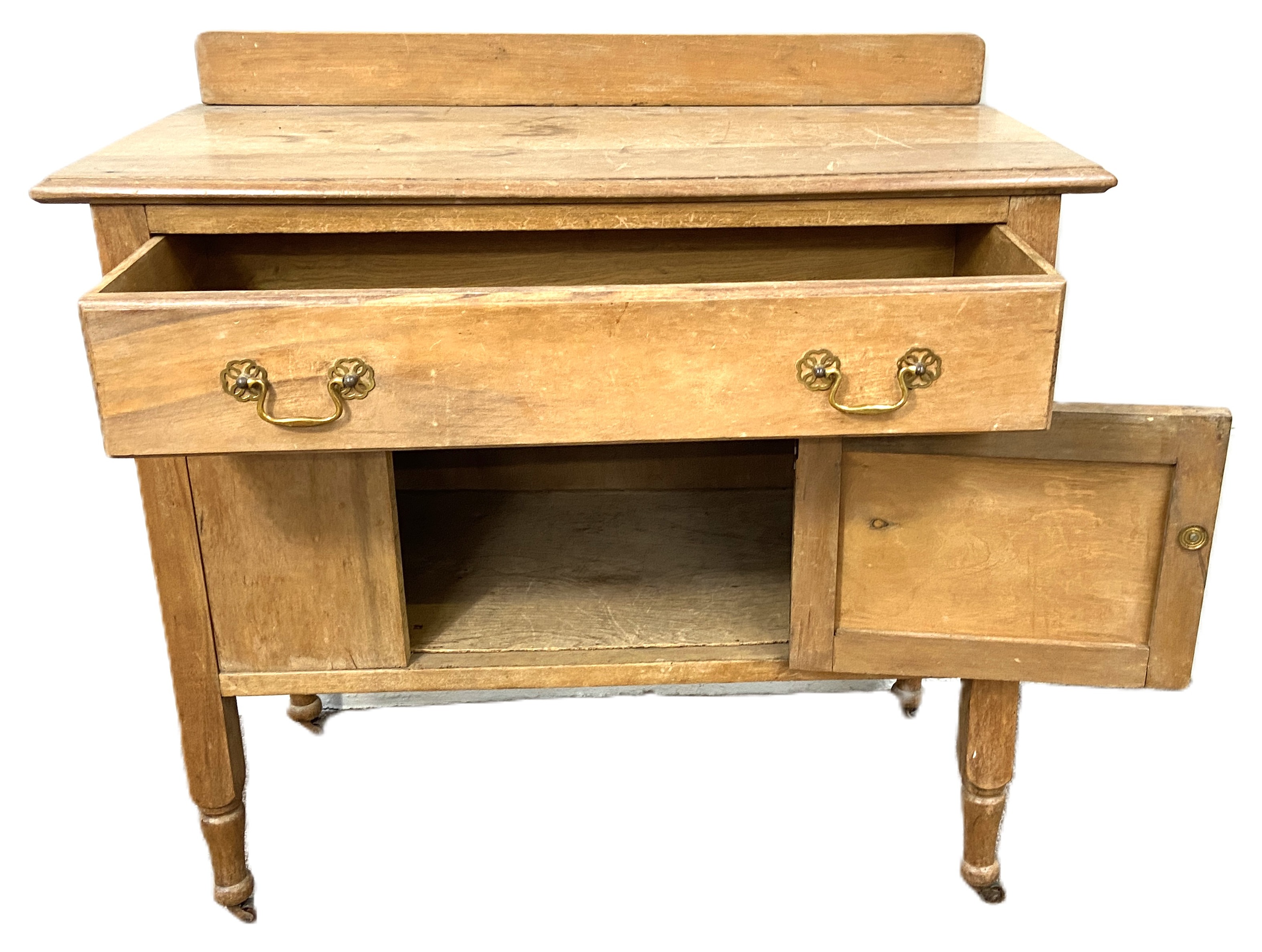 A late Victorian bleached wood washstand, with a single long drawers and cupboard under, 92cm - Image 3 of 5
