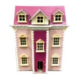 A Queen Anne style child’s Dolls House, with painted hinged front opening to four rooms, 57cm wide