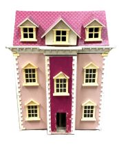 A Queen Anne style child’s Dolls House, with painted hinged front opening to four rooms, 57cm wide