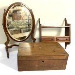 A 19th century mahogany writing slope, with brass mounts, 45cm wide; also a small set of wall