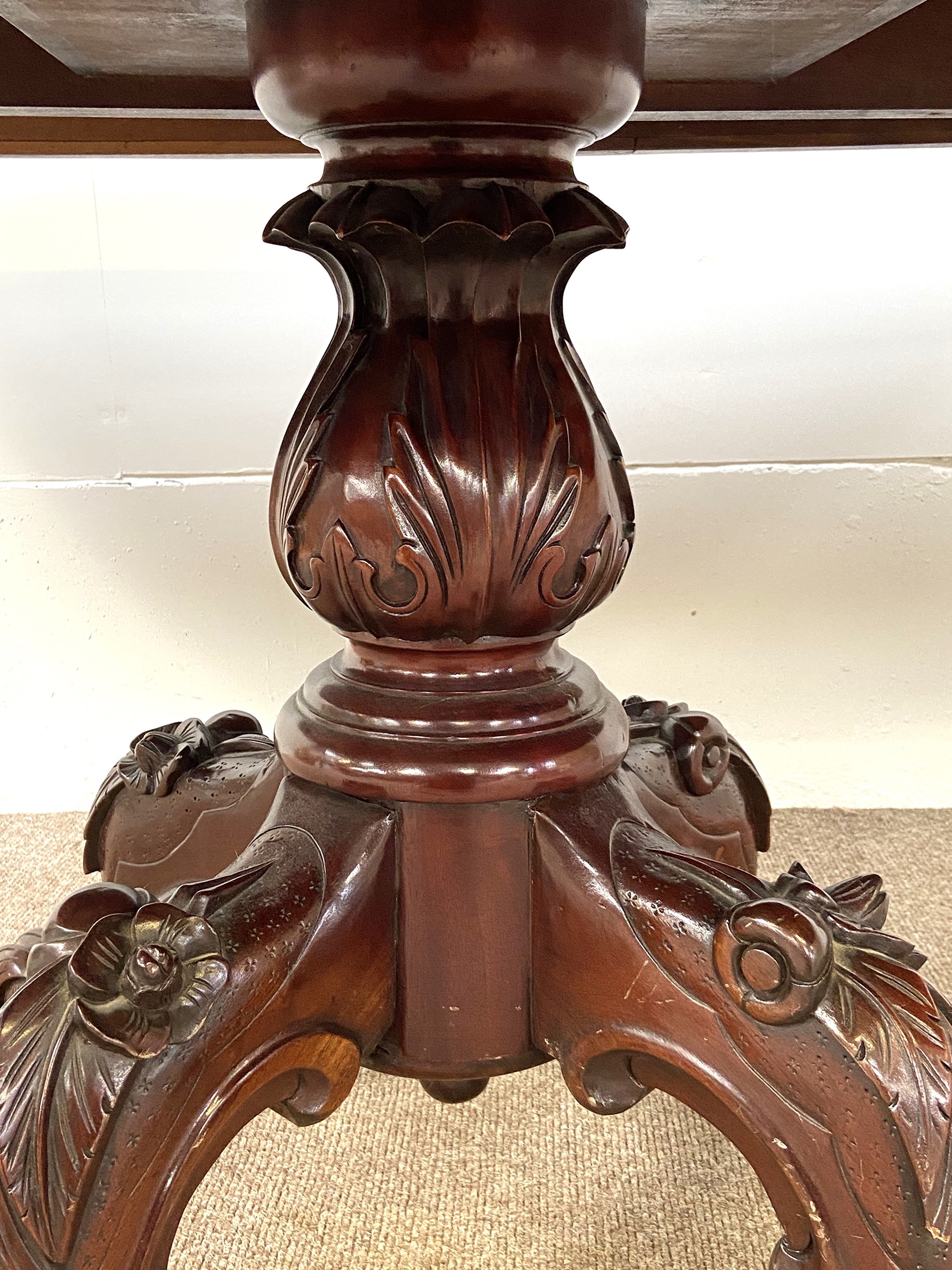 A Victorian style mahogany breakfast table, 20th century, with an oval top on a leaf capped baluster - Image 6 of 11