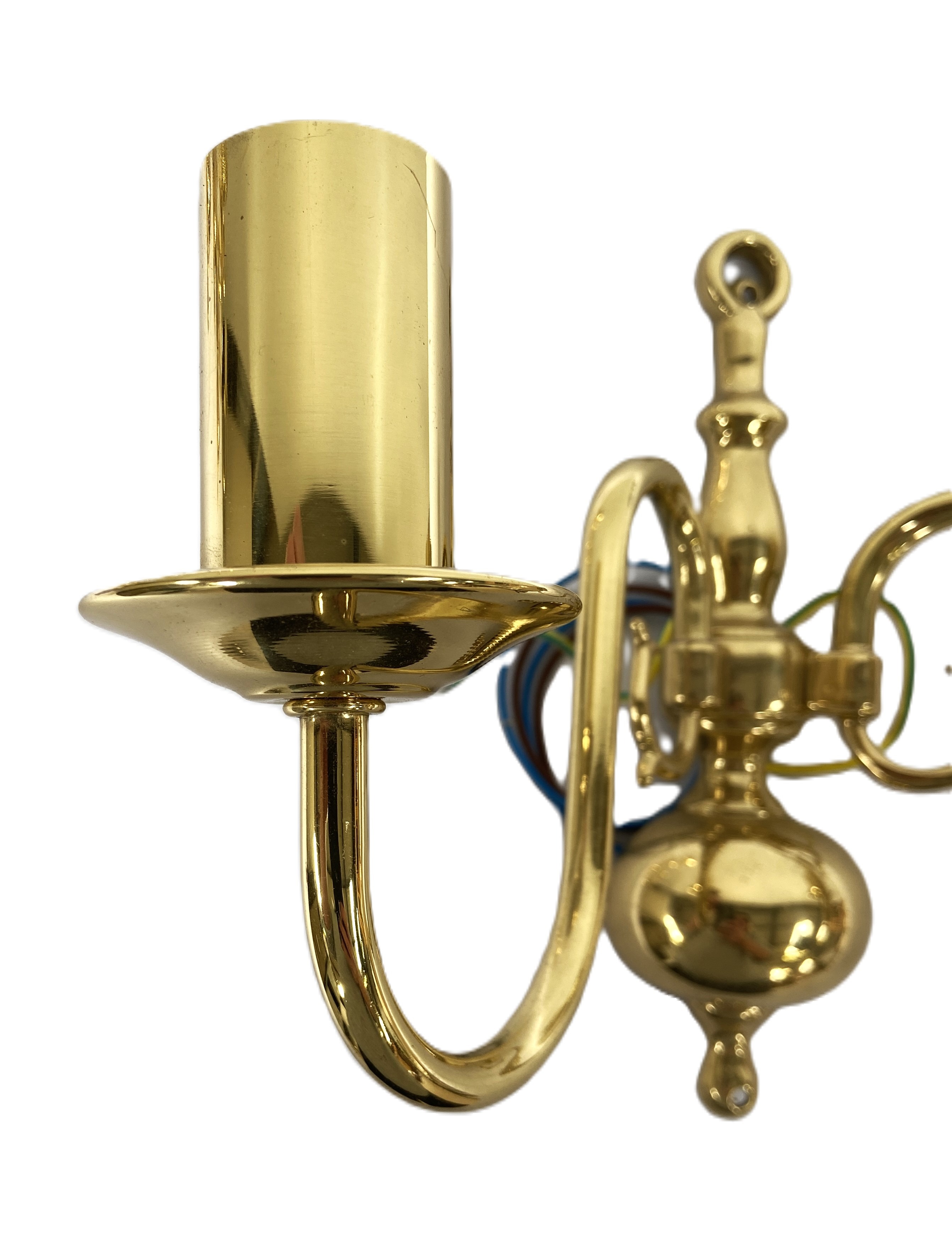 A set of four gilt metal twin light wall fittings, with scroll arms - Image 4 of 4