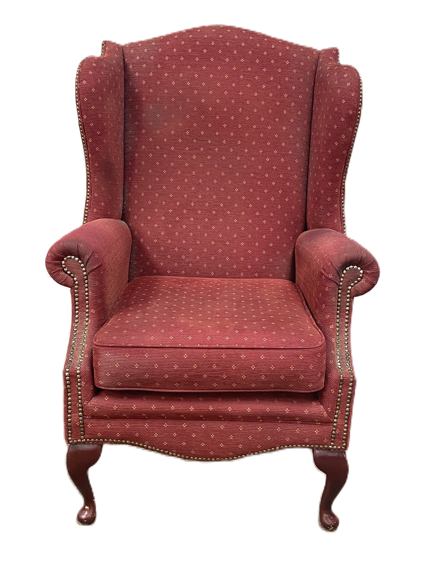 A vintage wing backed armchair, with claret upholstery; also a modern decorative rug (2) - Bild 5 aus 9