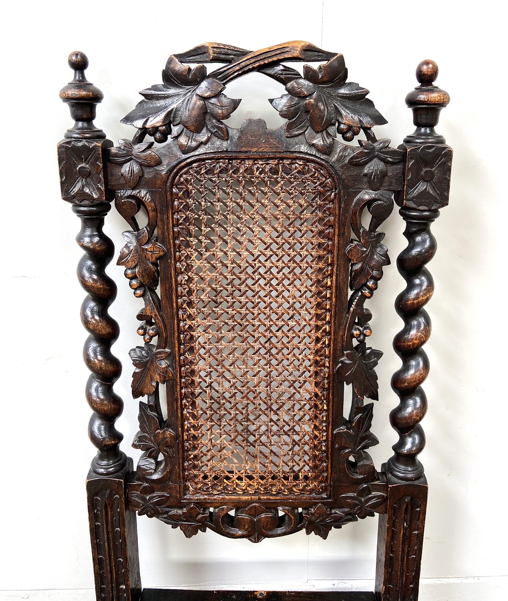 A pair of late Victorian oak framed hall chairs, with vine carved crests and caned seats; also two - Bild 5 aus 12