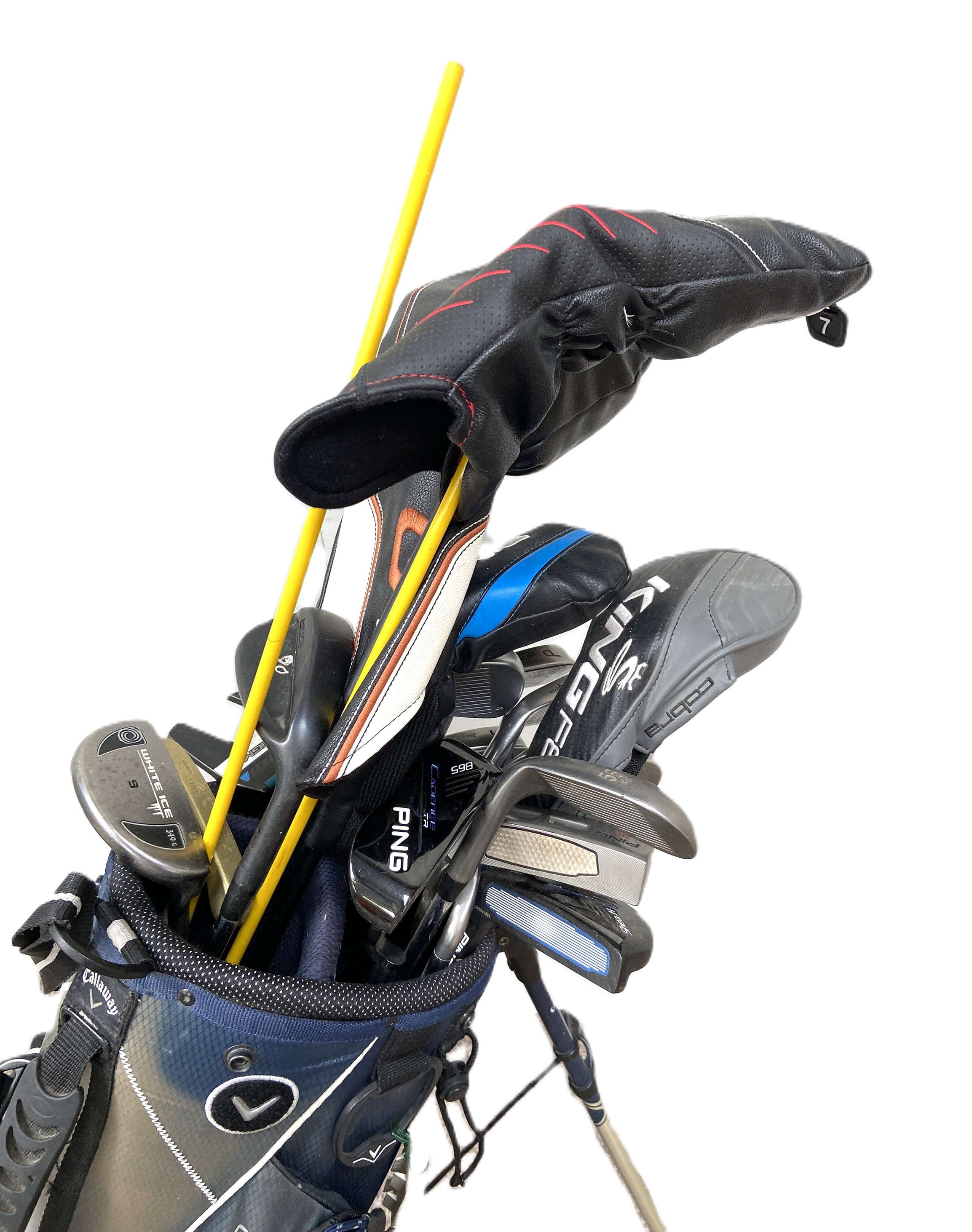 GOLF: A gold bag and folding golf trollley and assorted clubs, including Ping Cadence TR putter etc. - Image 6 of 9