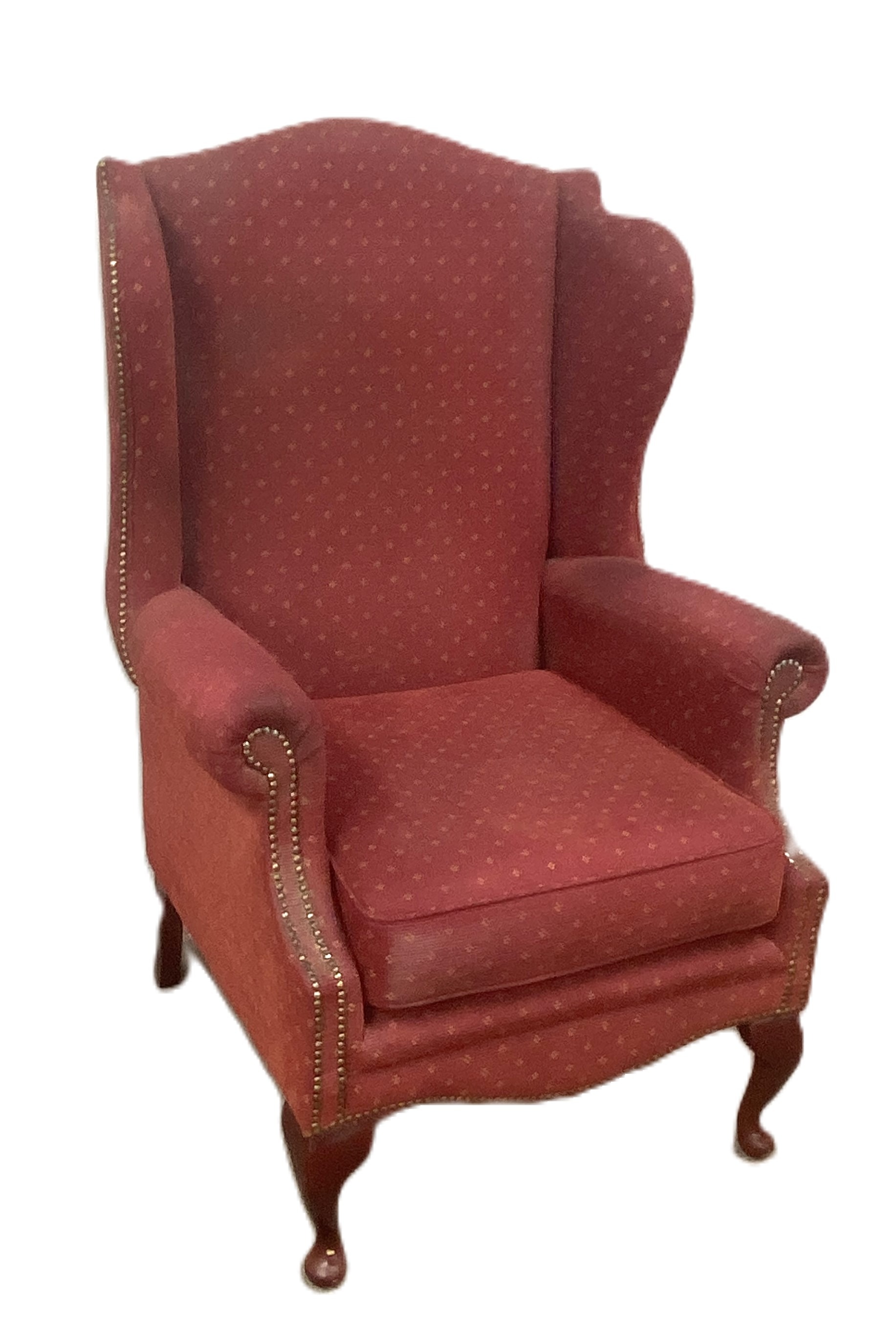 A vintage wing backed armchair, with claret upholstery; also a modern decorative rug (2) - Bild 9 aus 9