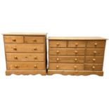 A modern long chest of drawers, with arrangement of nine drawers, 127cm wide; and another pine chest