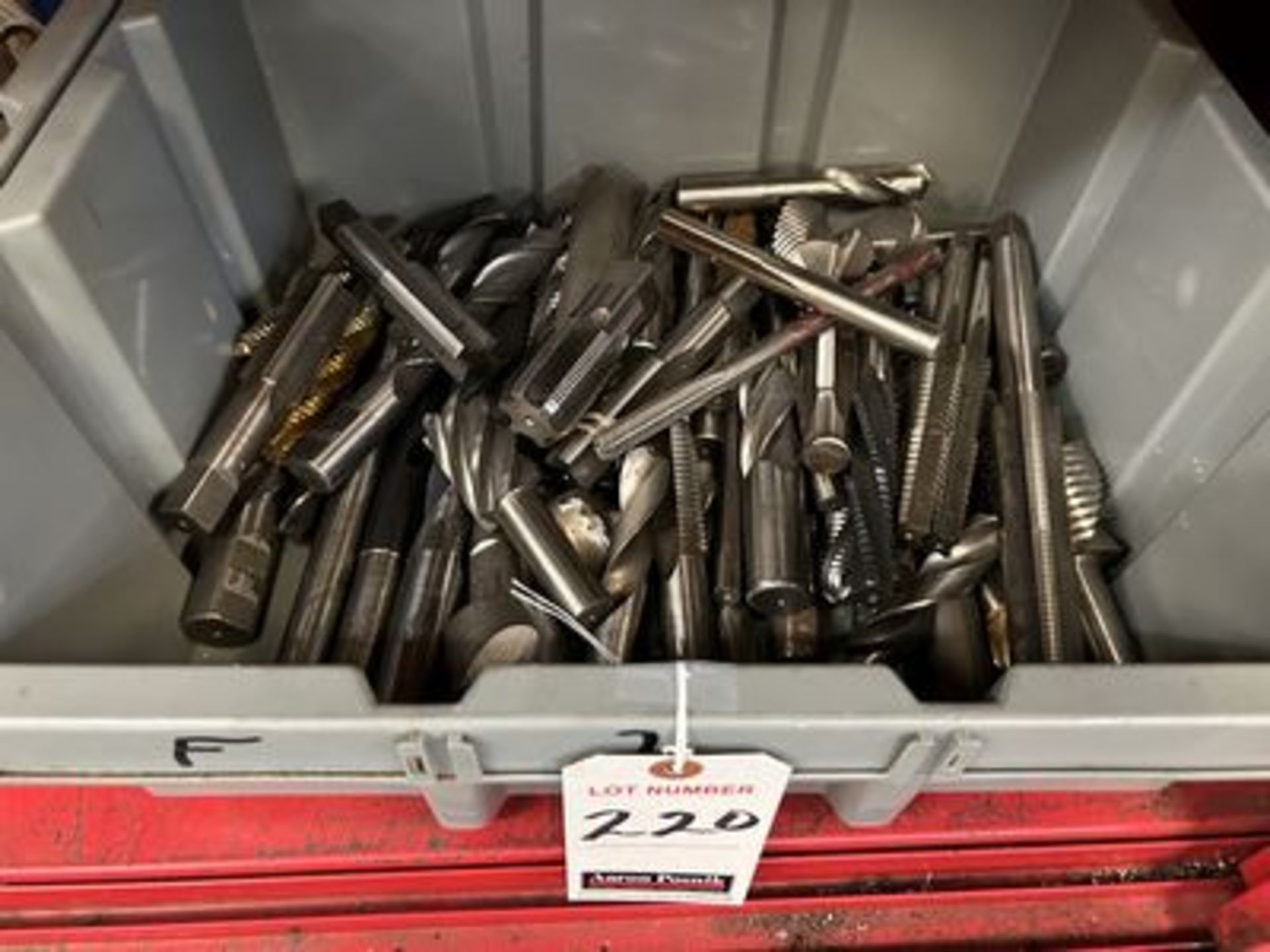 ASS'T DRILLS, END MILLS, TAPS, CUTTERS, ETC. W/ POLY BIN