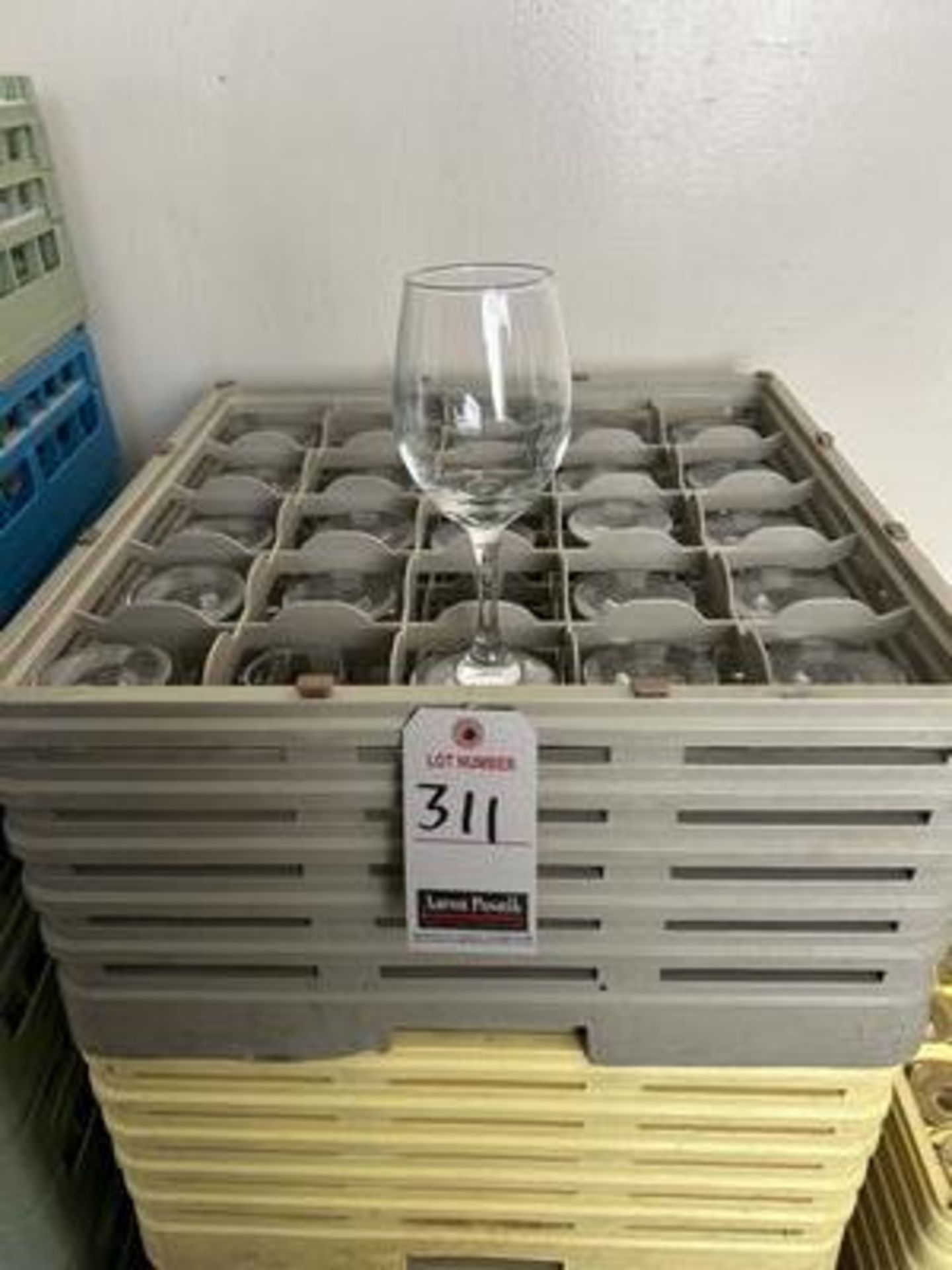 WINE GLASSES W/ POLY DISH RACKS & DOLLY