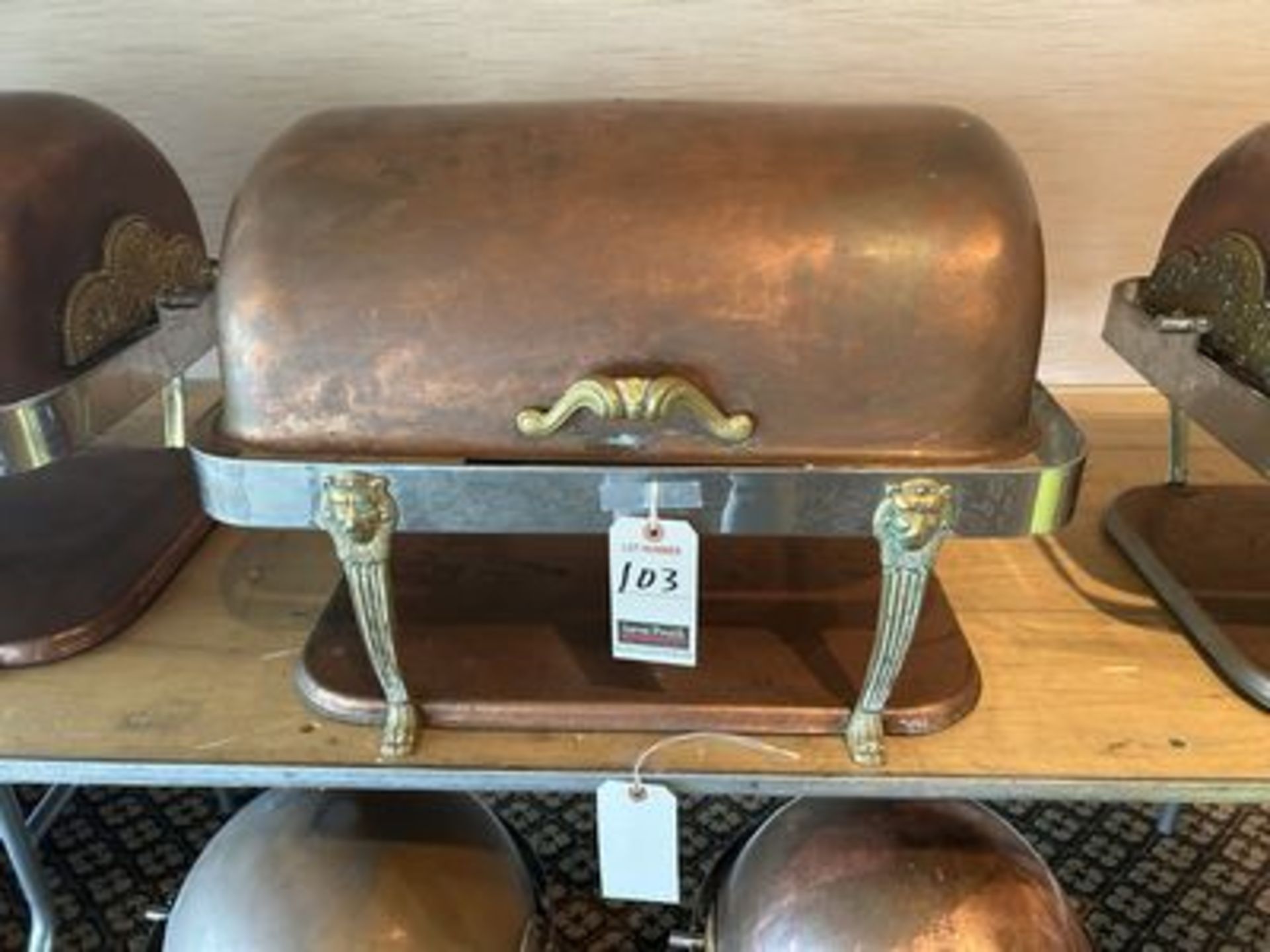 BRONZE CHAFING DISH W/ ROLL BACK TOP