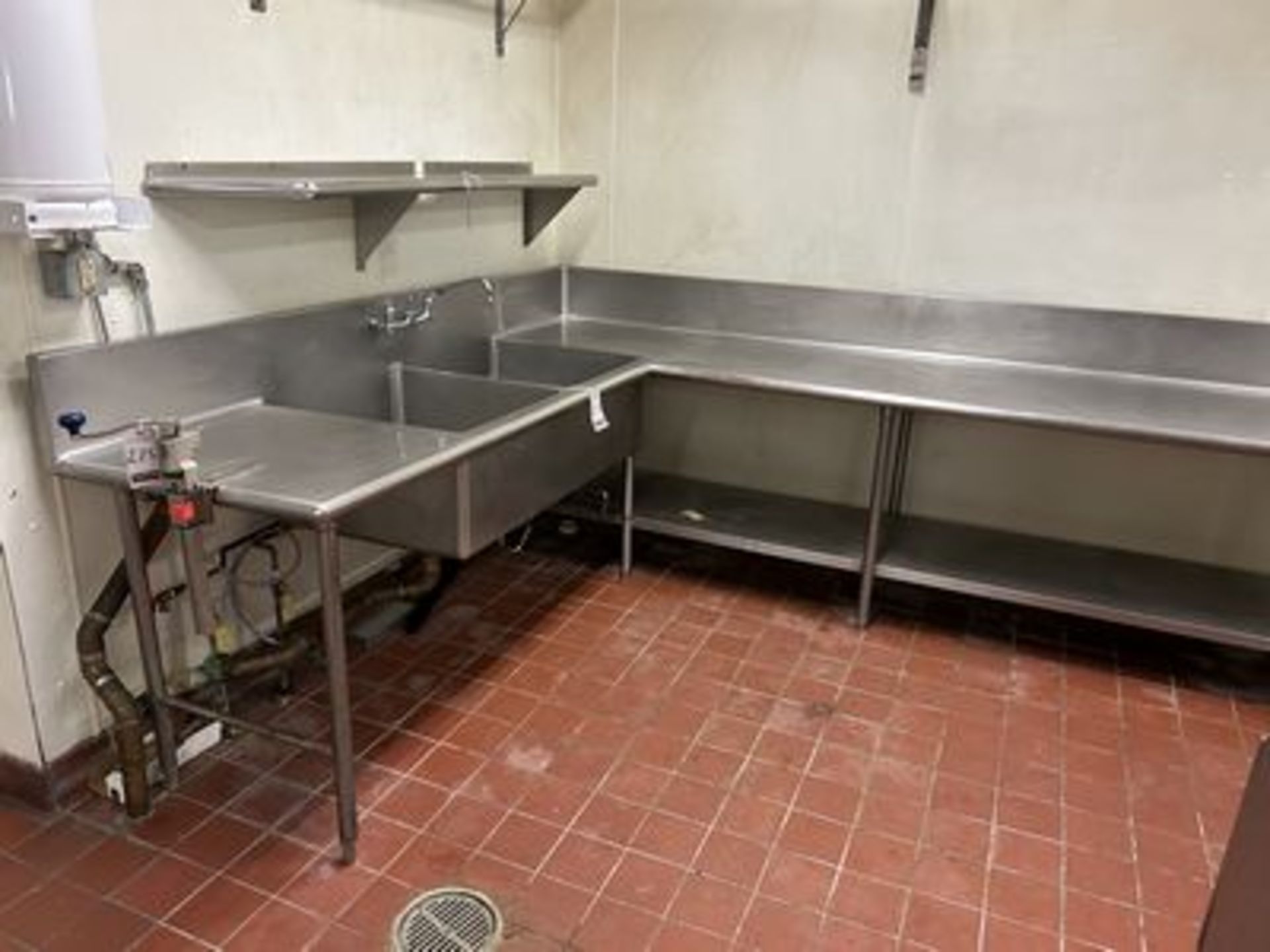 10'X8' L-SHAPED 2-COMPARTMENT DEEP SINK W/ DRAINBOARD & CAN OPENER