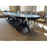 10' MAHOGANY OVAL CONFERENCE TABLE, CARVED LEGS & GLASS TOP