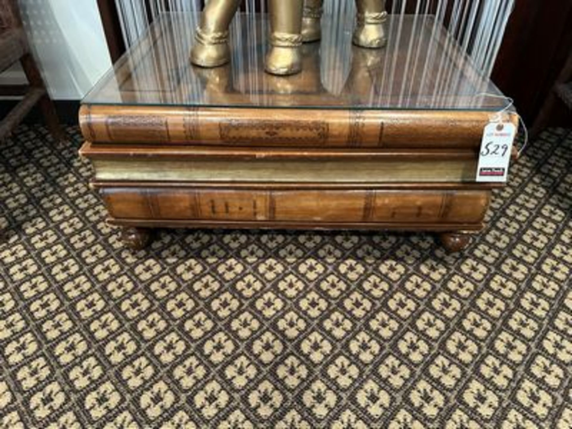 3' WOOD "BOOK" COFFEE TABLE W/ GLASS TOP