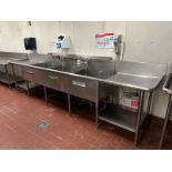 12' S.S. 3-COMPARTMENT DEEP SINK W/ (2) FAUCETS & DRAINBOARDS