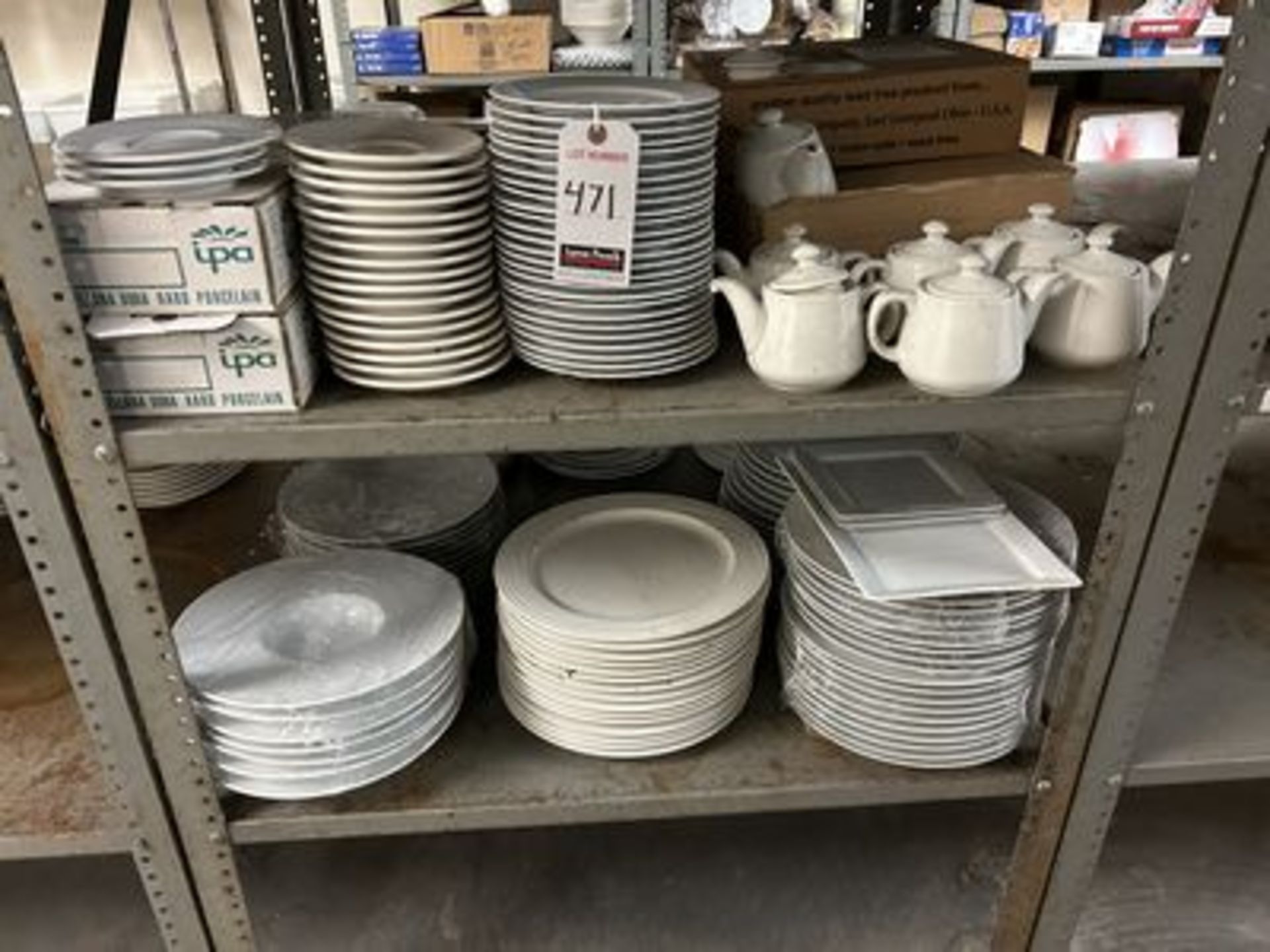 LOT OF ASS'T PLATES, DISHES, SAUCERS, TEAPOTS, ETC.