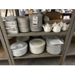 LOT OF ASS'T PLATES, DISHES, SAUCERS, TEAPOTS, ETC.