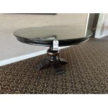 54" DIA. S.P. WOOD TABLE W/ GLASS TOP