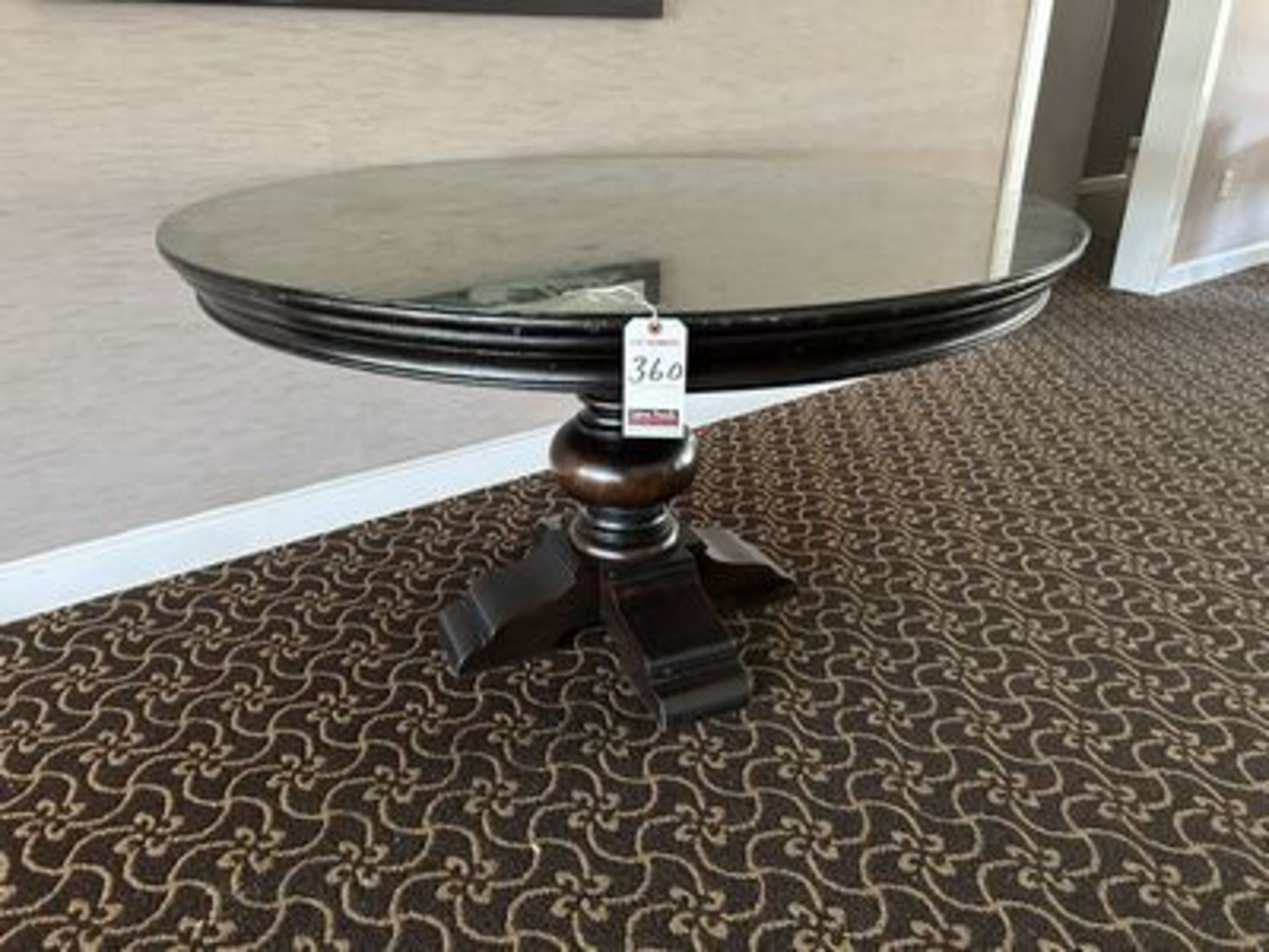 54" DIA. S.P. WOOD TABLE W/ GLASS TOP