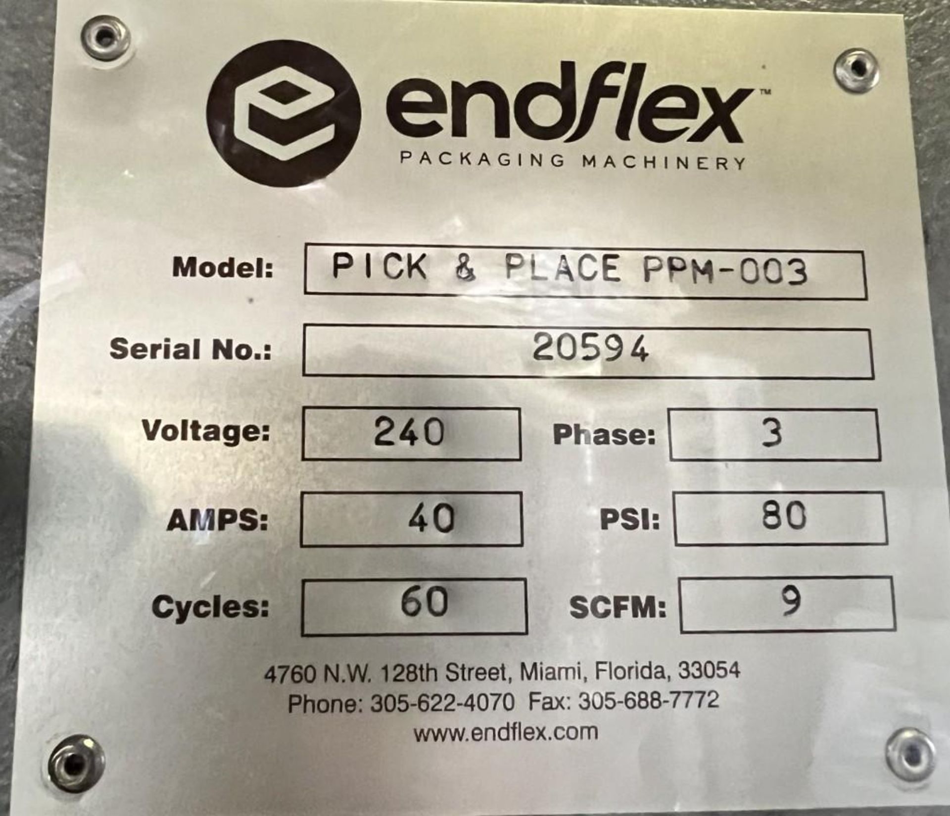 Endflex Packaging Machinery. Consisting Of (1) EndFlex Pick & Place, Model PPM-003, Serial# 20594. W - Image 13 of 57