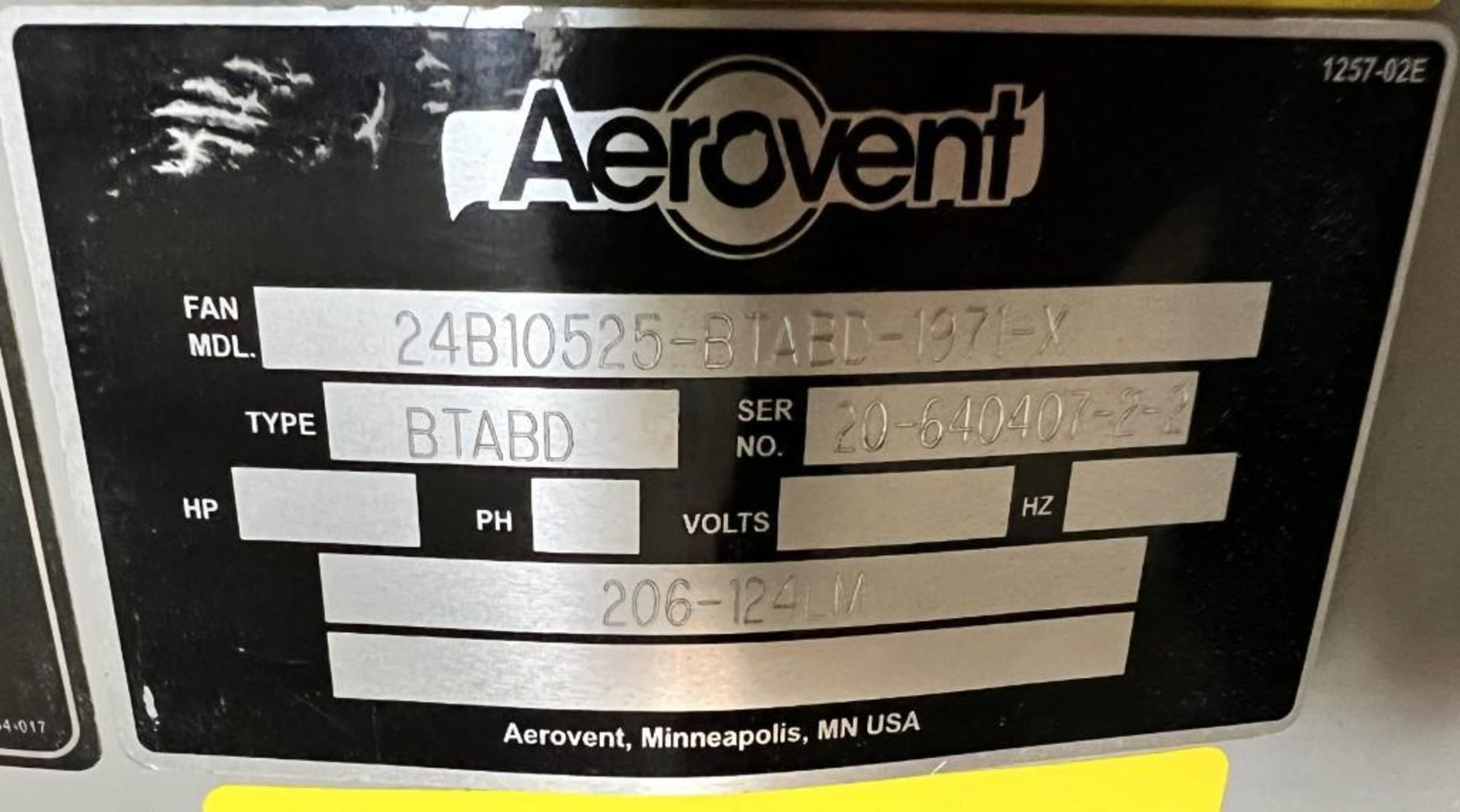 Lot Of (4) Aerovent Fans. With (2) model 24B10525-BTABD-1971-X, Serial# 20-640407-2-2 & 20-640407-2- - Image 5 of 12