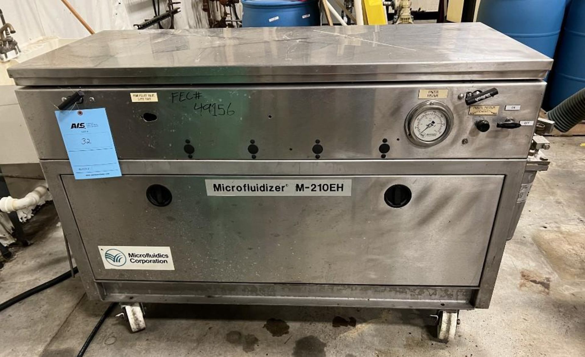 Microfluidics Pilot Scale Microfluidizer Processor, Stainless Steel, Model 210C-E/H, Serial# 95001A.