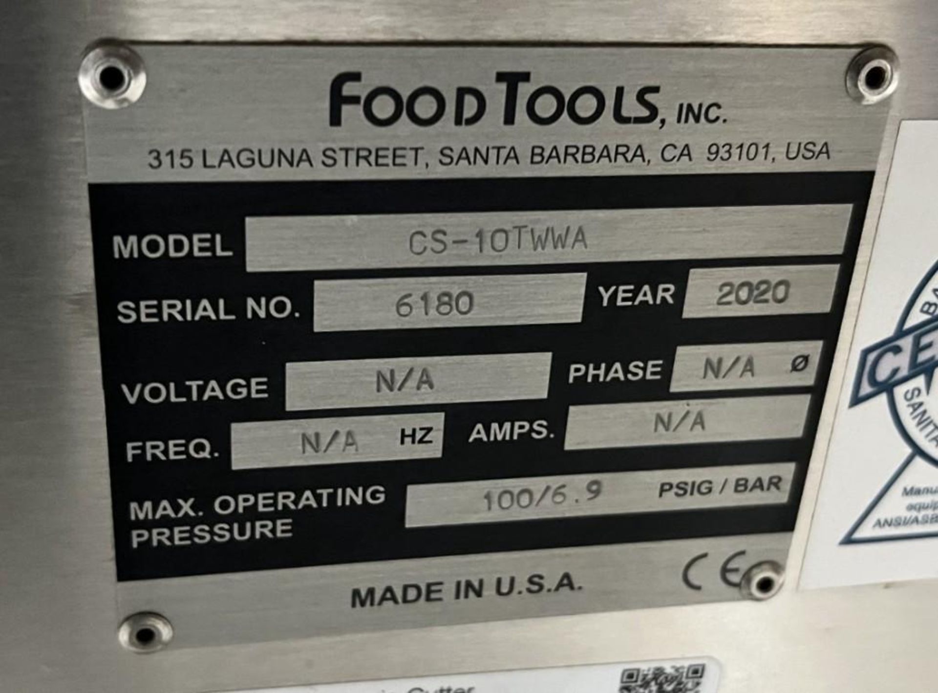 Food Tools Full Sheet Slicer, Model CS-10TWWA, Serial# 6180, Built 2020. - Image 8 of 8