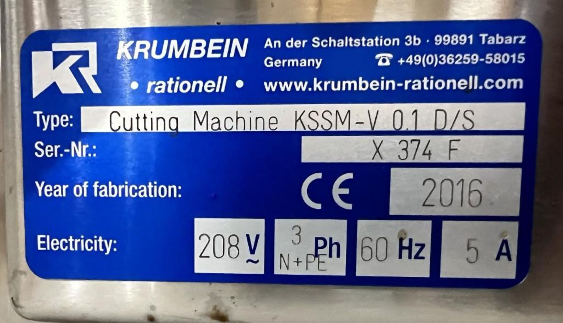 Krumbein Rationell Sheet Cake Cutting Machine, Model KSSM-V 0.1 D/S, Serial# X374F, Built 2016. - Image 9 of 9