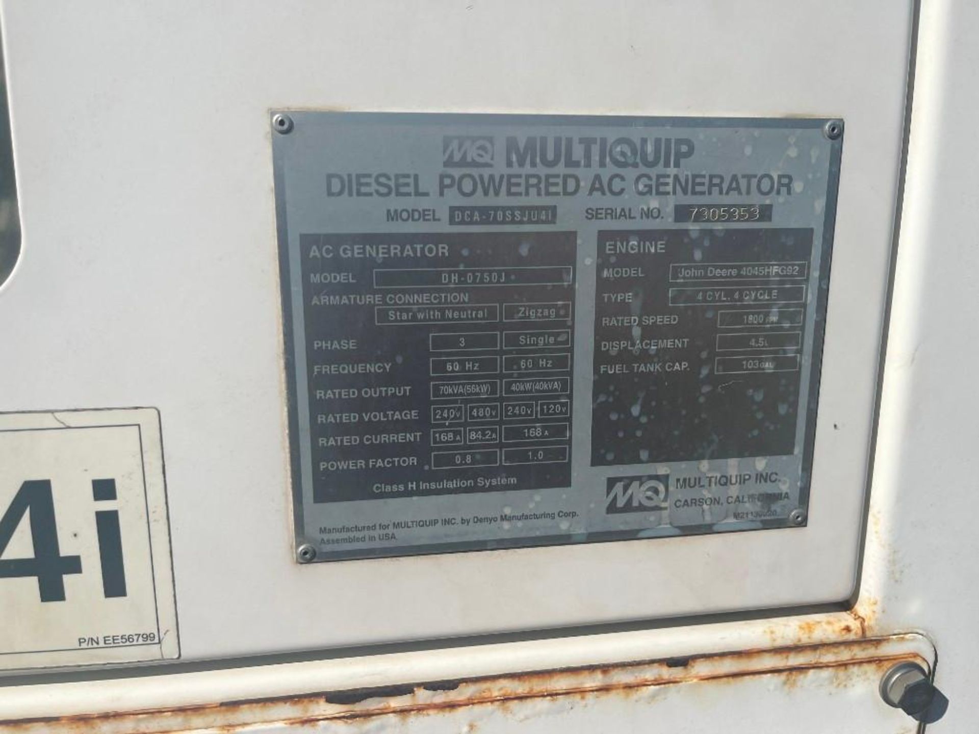 MQ Power Aprox. 56 KW Whisperwatt Trailer Mounted Diesel Powered AC Generator *No Title* - Image 19 of 29