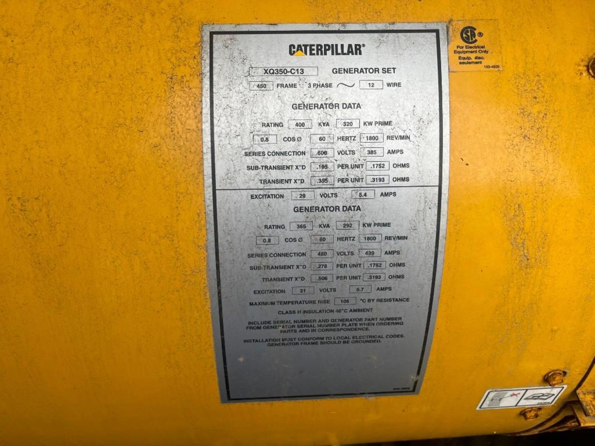 Caterpillar 320 KW Prime Portable / Trailered Diesel Generator Set, Model XQ350-C13, *No Title* - Image 15 of 33