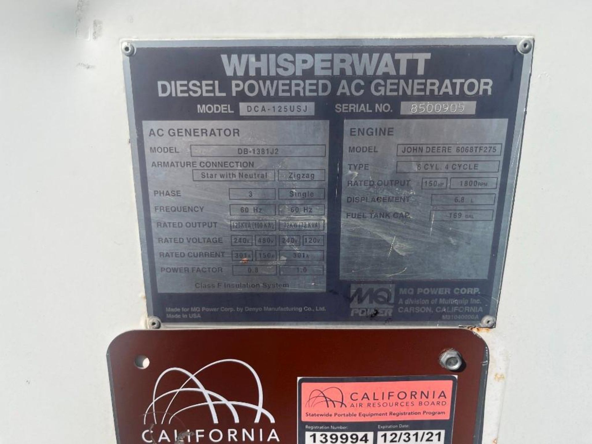 MQ Power Aprox. 100 KW Whisperwatt Trailer Mounted Diesel Powered AC Generator - Image 16 of 23