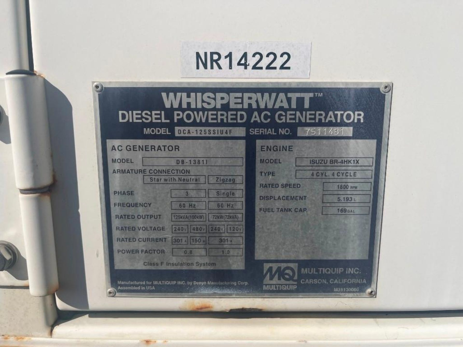 MQ Power Aprox. 100 KW Whisperwatt Trailer Mounted Diesel Powered AC Generator, *No Title* - Image 19 of 28