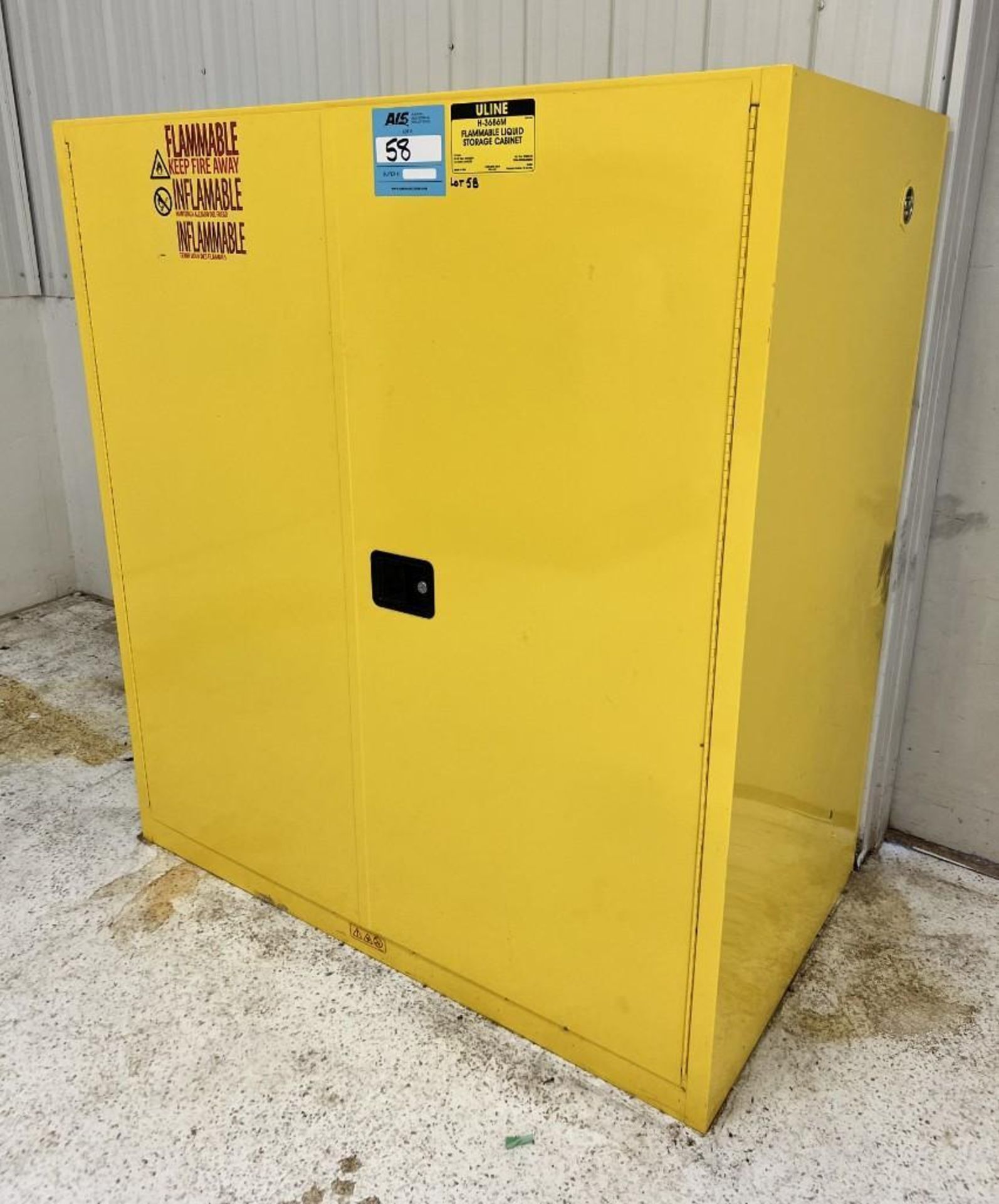 Uline Flammable Drum Storage Cabinet, Model H-3686M. (2) 55 Gallon drum capacity.