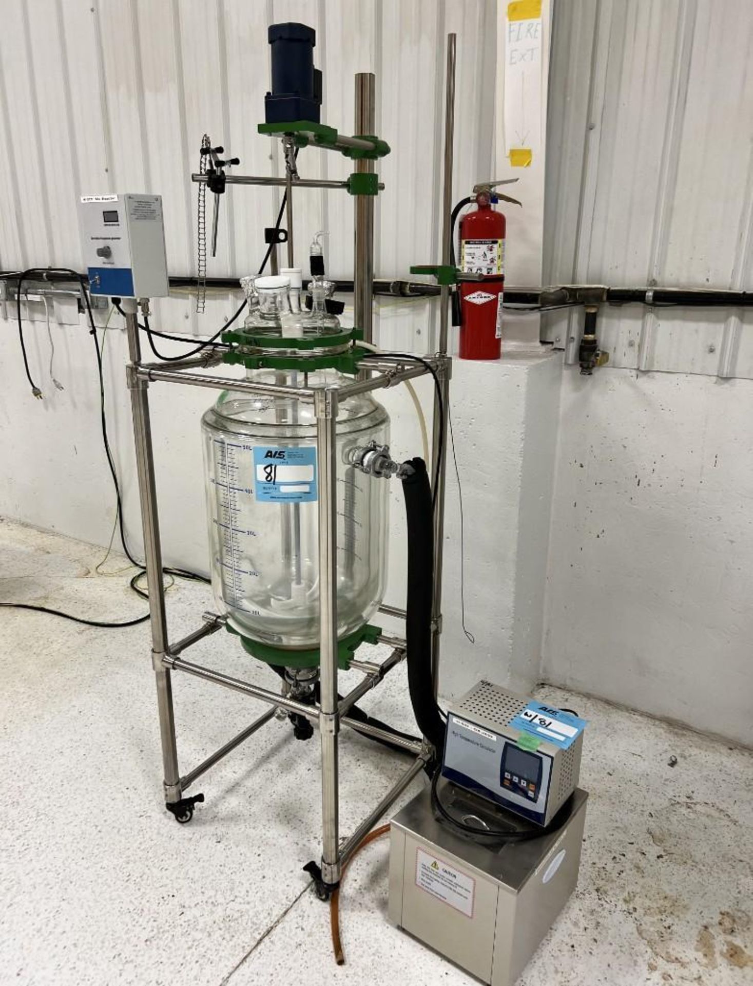 YHCHEM Jacketed Glass Reactor, Model JGR50L (D), Built 11/2019. With YHCHEM model YMD-150 heating ci