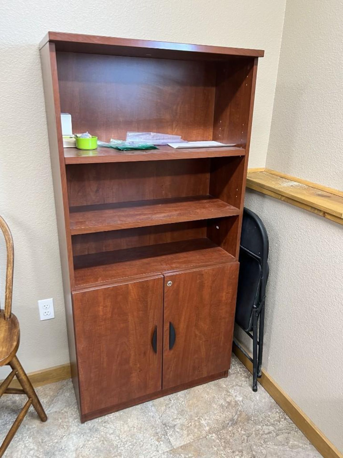 Lot Of Contents Of Room 2. With L shaped desk with chair, table, (3) bookcases, cabinet, folding cha - Image 6 of 10