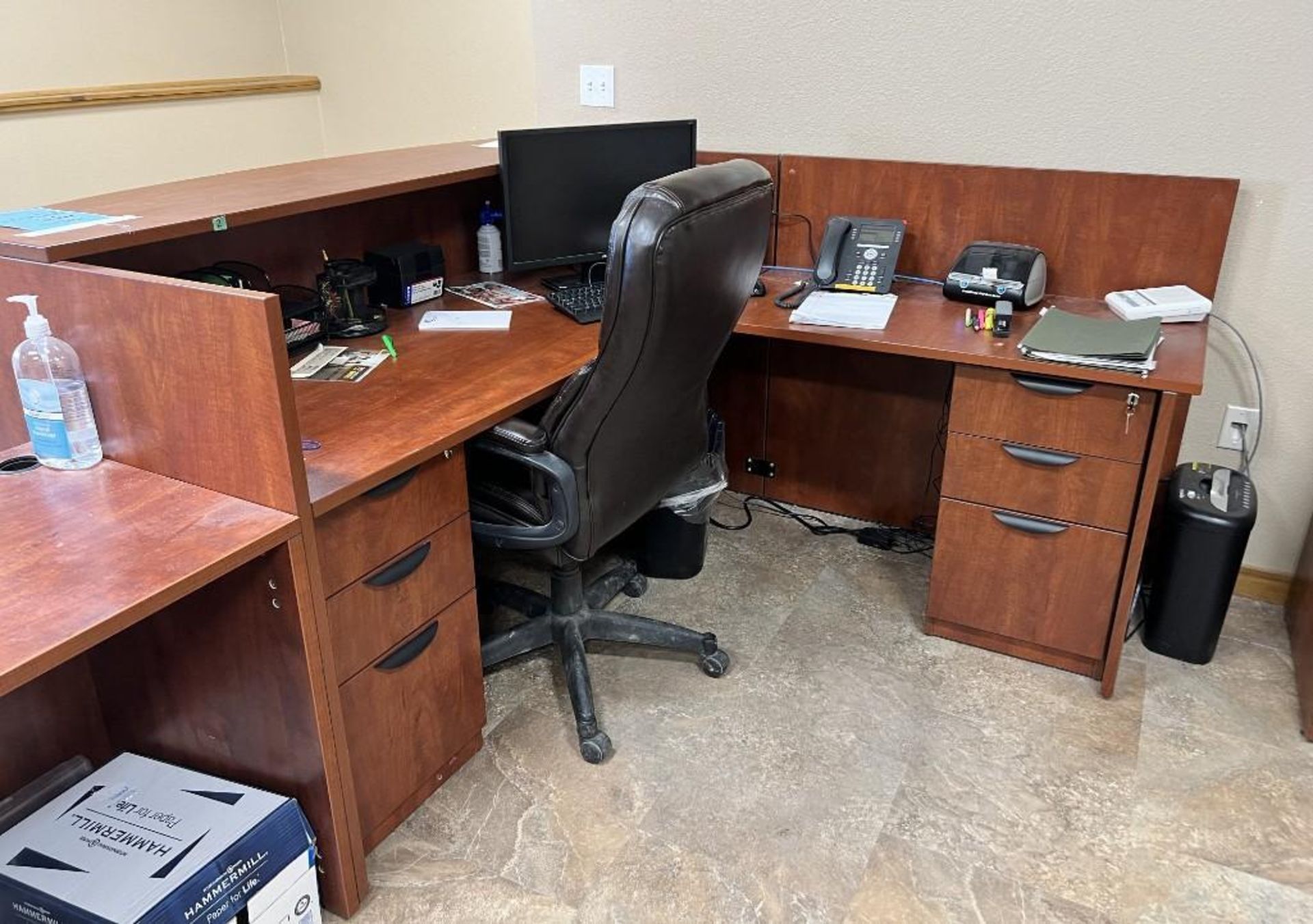 Lot Of Reception Area. With L shaped desk, computer, monitor, keyboard, label maker, chair, shredder - Image 3 of 18
