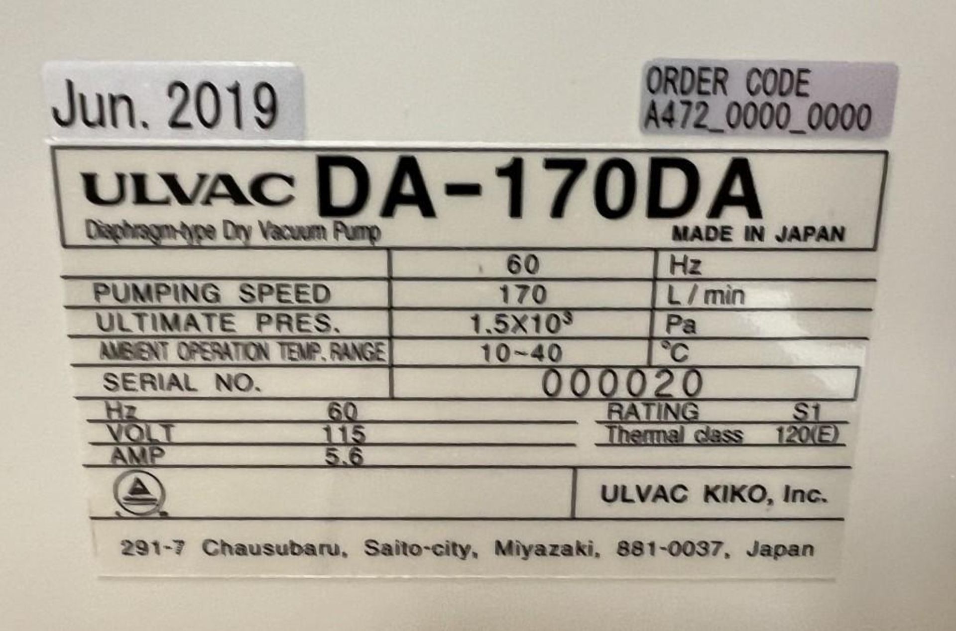 Lot Consisting Of: (1) Across International SuperVac-11C vacuum pump, (2) Ulvac DA-170DA vacuum pump - Image 12 of 21