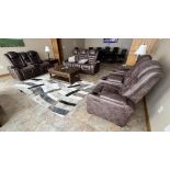 Lot Consisting Of: (2) Double Recliners, (1) Sofa, (2) end tables, coffee table, rug and lamps. **DE