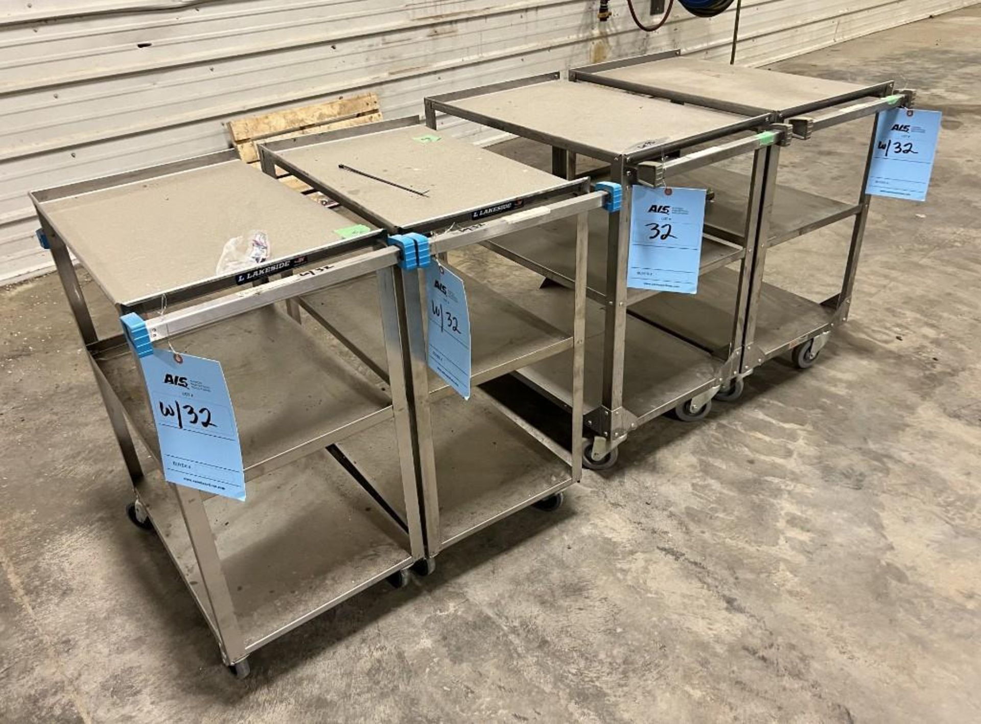Lot Of (4) Stainless Steel Carts. With (2) Uline, (2) Lakeside.