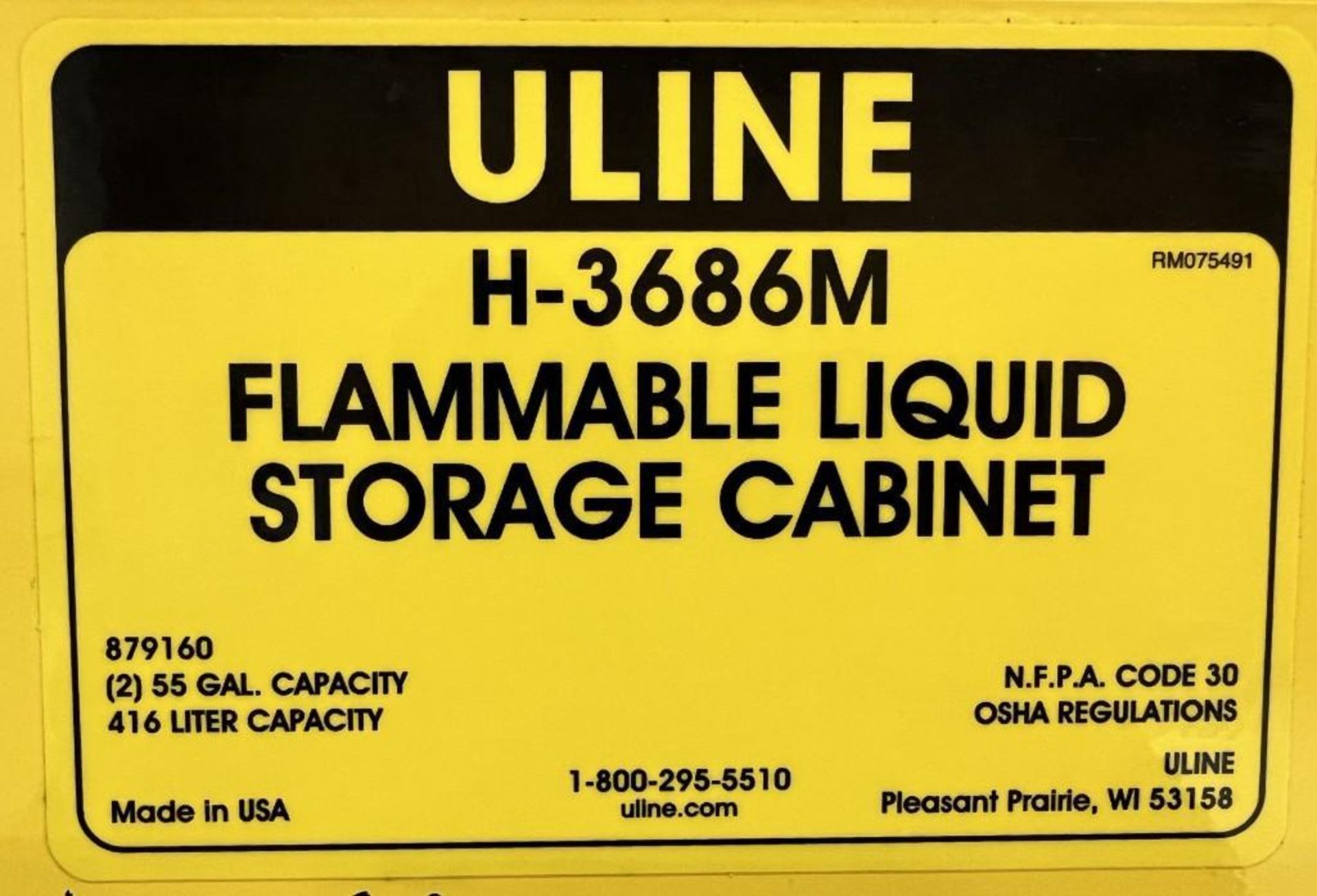 Uline Flammable Drum Storage Cabinet, Model H-3686M. (2) 55 Gallon drum capacity. - Image 6 of 6