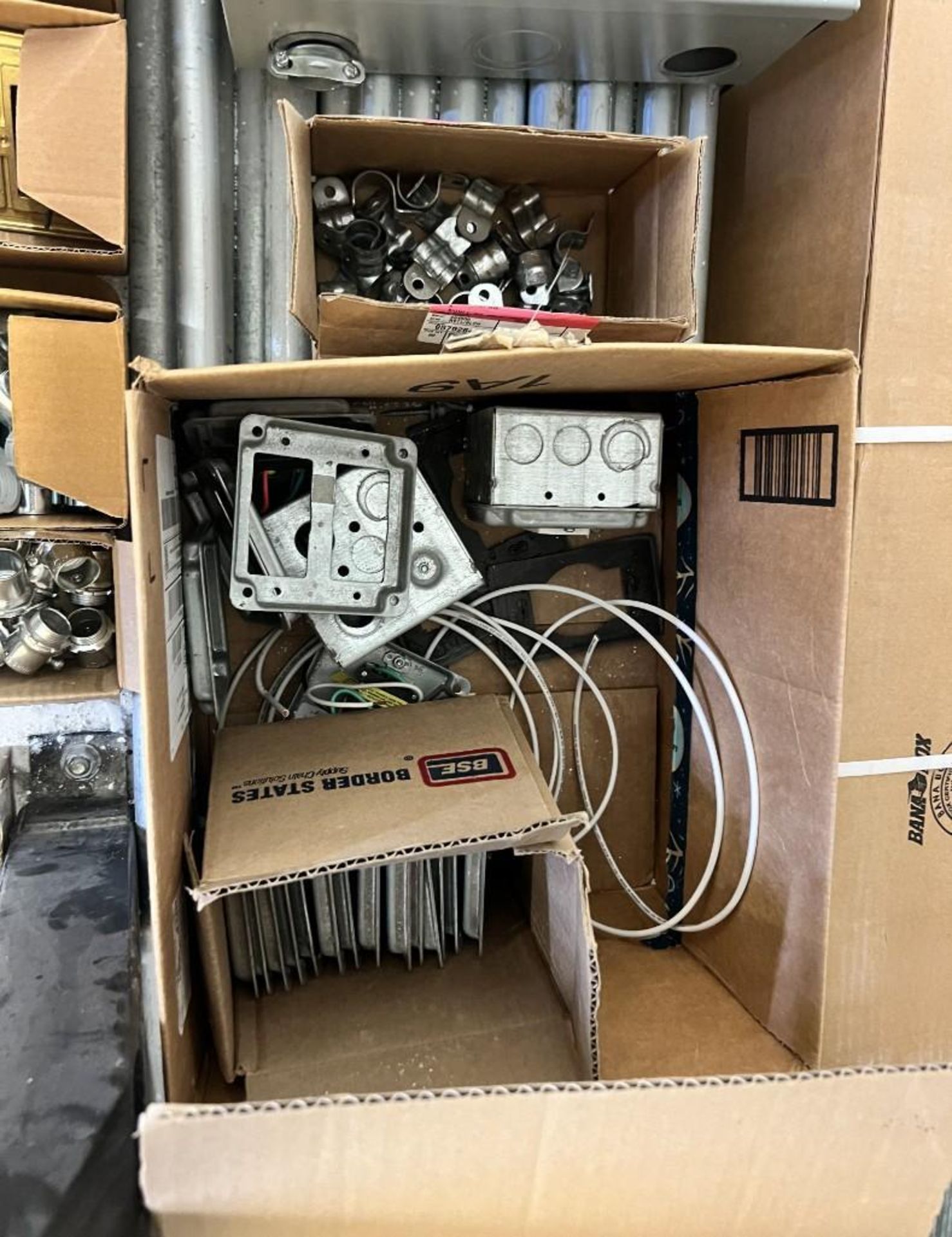 Lot Of Misc. Electrical Supplies. With hardware, cable racks, brackets, piping, and cabinet, threade - Image 10 of 19