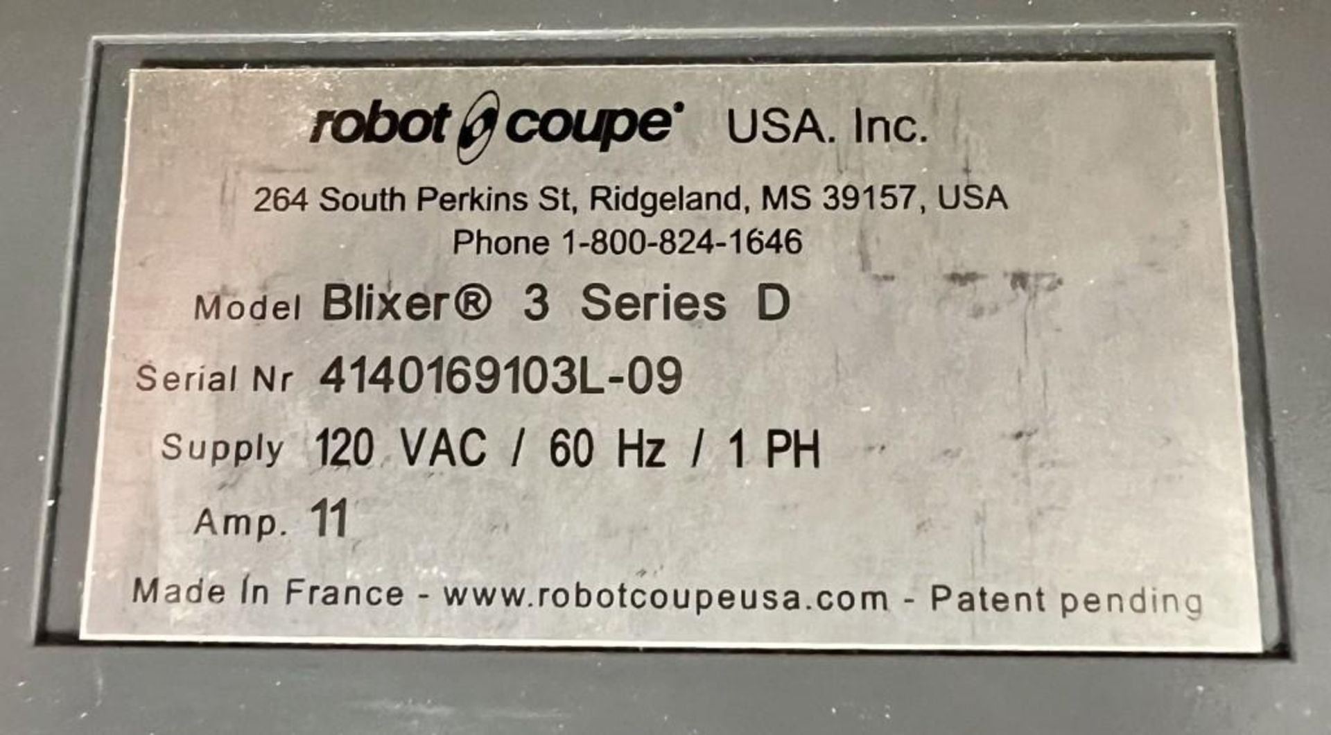 Robot Coupe Blixer 3 Series D 3-1/2 Quart Food Processor, Serial# 4140169103L-09. - Image 5 of 5